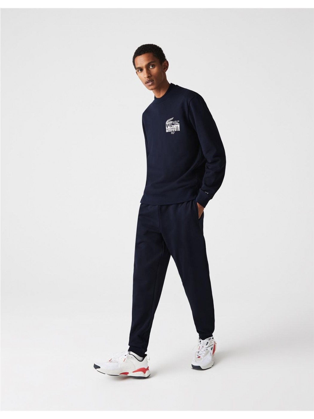 Sudaderas Lacoste Hombre | Sudadera de hombre Heritage en piqué con diseño  color block y cuello redondo Azul Marino / Azul Claro « Portelamor