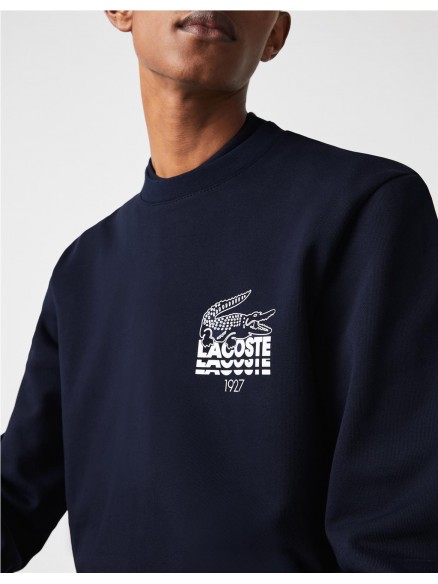 Hombre Sudadera de hombre en felpa con cuello redondo y mangas color block  con inscripción Azul Marino / Beige / Blanco | Sudaderas Lacoste «  Extrabalon