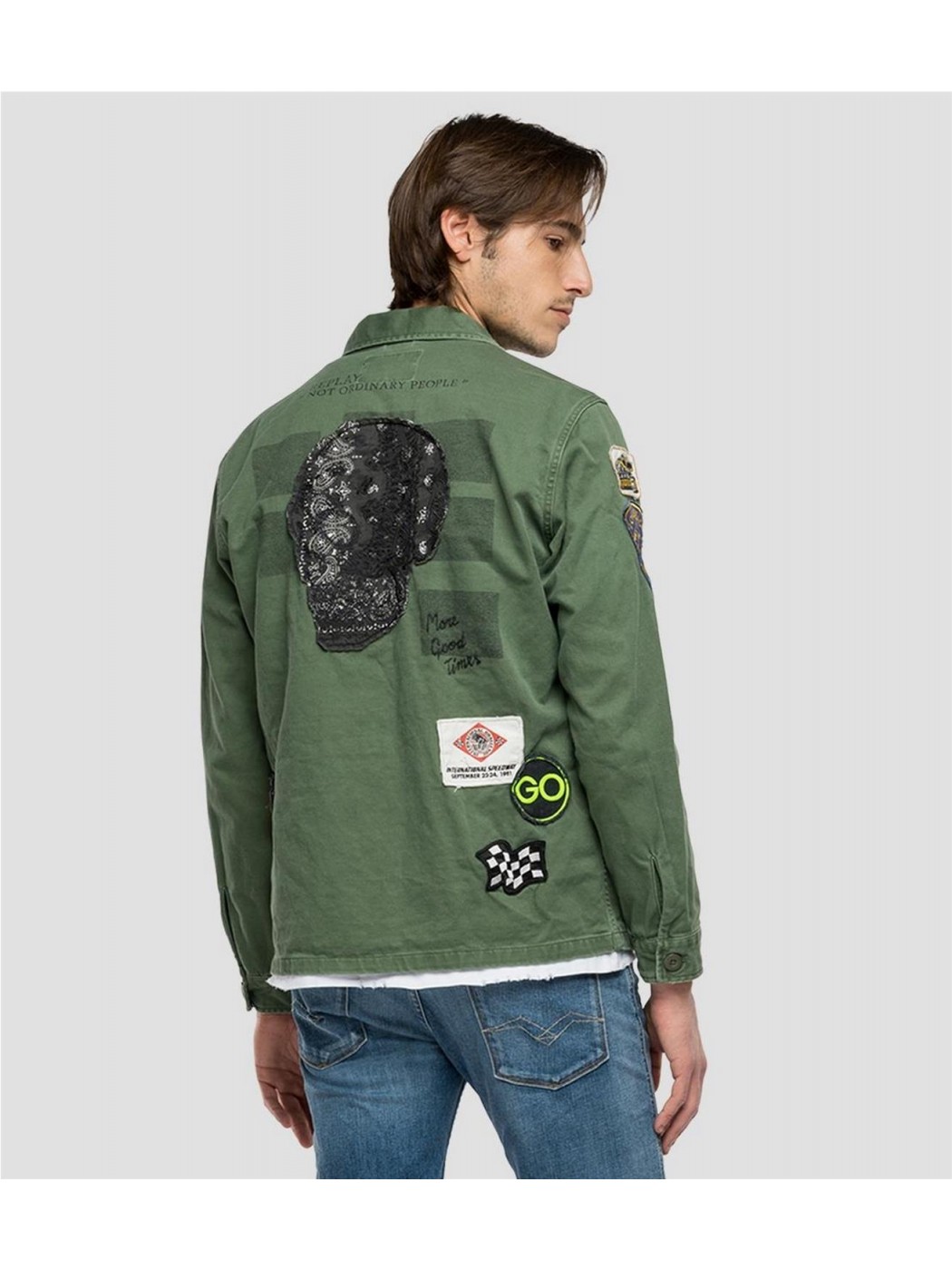 SOBRECAMISA REPLAY HOMBRE MOTO CROSS PARCHES VERDE CAQUI