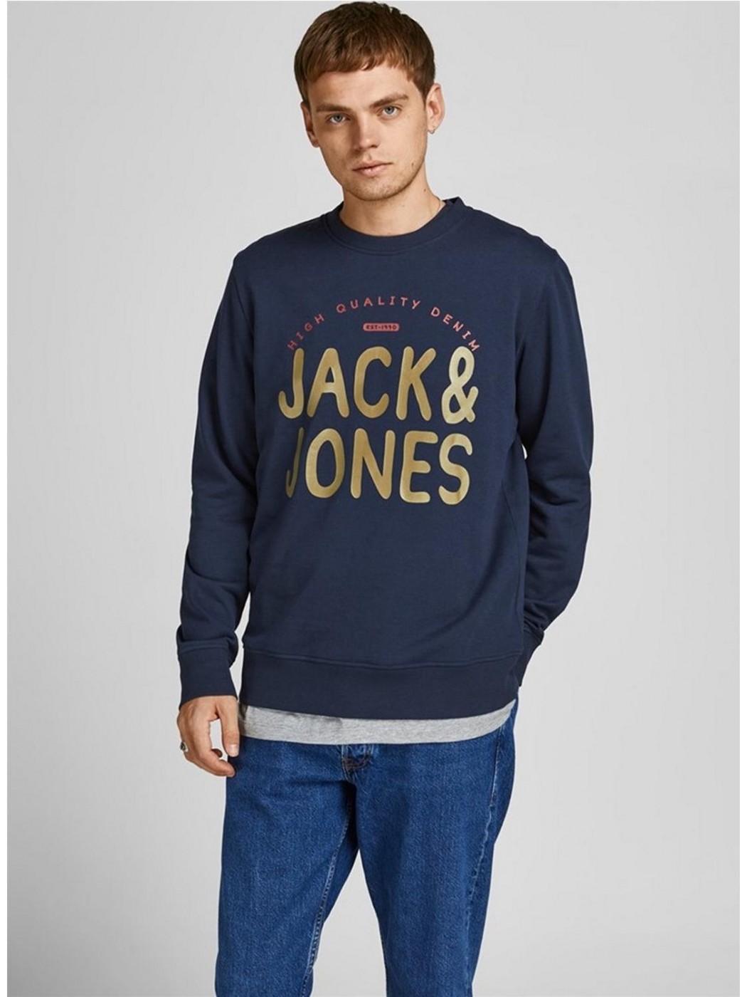 SUDADERA JACK JONES HOMBRE JOREVEN CREW NECK AZUL MARINO