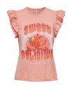 CAMISETA ONLY MUJER ONLLUCY FRUIT VOLANTE CORAL